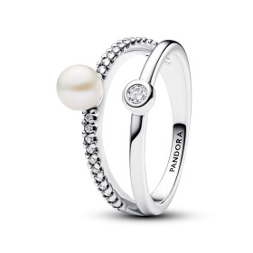 Pandora Dvojitý strieborný prsteň s perlou a zirkónmi Timeless 193147C01 52 mm