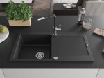 MEXEN/S MEXEN/S - Leo granitový drez 1 s odkvapkávačom vrátane batérie Flora, čierna/strieborná metalík 6501-73-670401-07