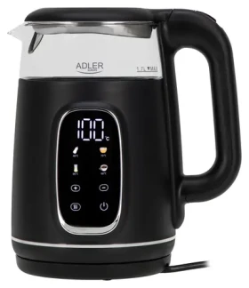 Adler AD 1305 čierno-strieborná / Rýchlovarná kanvica / 2200 W / 1.7 L / sklo / regulácia teploty (AD 1305 BS)