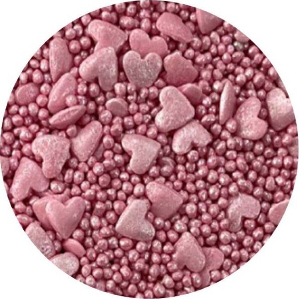 Cukrová poleva metalická ružová srdce 1 kg - I LOVE CAKES - I LOVE CAKES