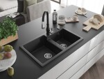 MEXEN/S MEXEN/S - Tomas granitový drez 2-bowl vrátane batérie Savita, čierna/strieborná metalík 6516-73-672601-70