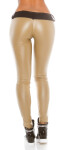 Sexy KouCla Leather look pants with fabric collar BEIGE