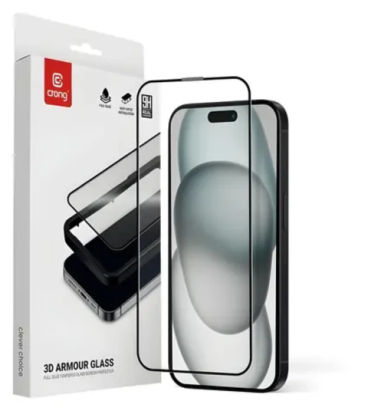 Crong 3D Armour Glass / Ochranné sklo / tvrdené 9H / pre Apple iPhone 15/16 / s inštalačným rámčekom (CRG3DAGIP1661)
