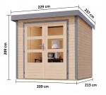 Hybridný domček Karibu Jupiter 2A, š. 2,09 m x d. 2,13 m (natur / sv. šedý)