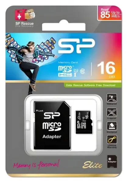 Silicon Power Elite 16 GB / Pamäťová karta microSDHC / Class 10 / UHS-I U1 / 85 MB/s / + SD adaptér (SP016GBSTHBU1V10SP)
