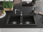 MEXEN/S MEXEN/S - Mario granitový drez 2-bowl vrátane batérie Aster, čierna/zlatá metalik 6504-75-73450-07