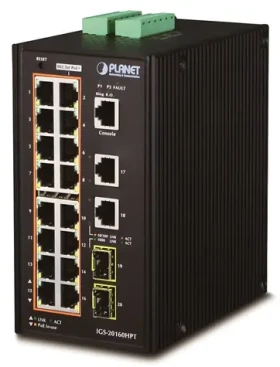Planet IGS-20160HPT / Switch priemyselný / L3 / 18x 1Gb / 16x PoE 802.3at 320W / 2x 2,5Gb SFP / -40 až 75 ° C / IP30 (IGS-20160HPT)