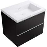 CERANO - Kúpeľňová skrinka Velora - čierna matná, úchytka chróm + umývadlo z lit. mramoru Ovo - biela lesklá - 60,5x58x46,5 CER-980000