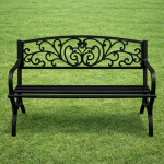 Mamido Záhradná kovová lavica pre 2 osoby dekoratívna čierna