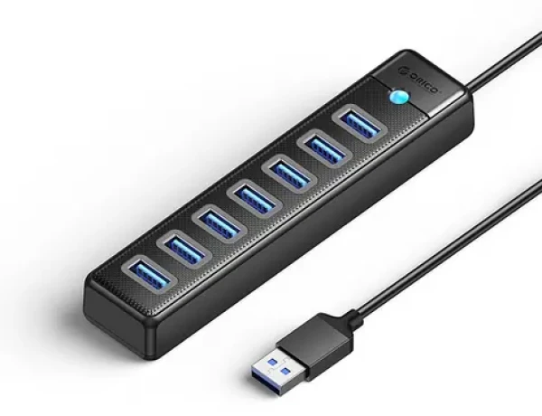 Orico PW7U-U3 čierna / USB hub / 7x USB-A 3.0 / nabíjací Port USB-C 5V/3A / kábel 1 m