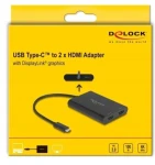 DeLock Adaptér USB Type-C - 2x HDMI / Adaptér / DisplayLink / 4K 60Hz / USB PD (64309)