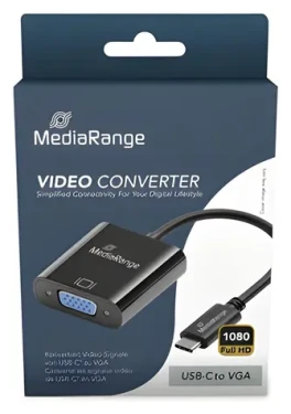 MediaRange USB-C na VGA čierna / Adaptér / Full HD 60 Hz / pozlátené kontakty / 20 cm (MRCS229)