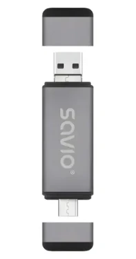 Čítačka pamäťových kariet 3v1 AK-72 / Čítačka pamäťových kariet / SD / USB-C, USB-A 2.0, Micro USB (SAVAK-72)