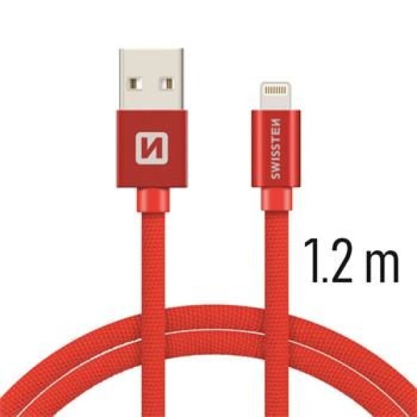 SWISSTEN TEXTILE dátový kábel USB - Lightning 1.2m červená (71523206)