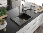 MEXEN/S MEXEN/S - Ben granitový drez 1 s odkvapkávačom pravý 600 x 500 mm, čierna/zlatá metalik, sifón zlatá 6523605000-75-G