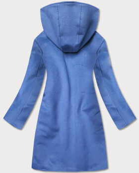 Světle modrý krátký dámský kabát s kapucí (GSQ2311) Barva: odcienie niebieskiego, Velikost: S (36)