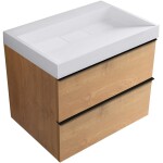 CERANO - Kúpeľňová skrinka Velora - dub medový, úchytka čierna + umývadlo z lit. mramoru Vita - biela lesklá - 70x63x46,5 CER-8050BD84040