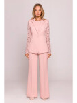 Dámske sako s čipkovanými rukávmi M865 Powder pink - MOE XXL pudrovo-růžová