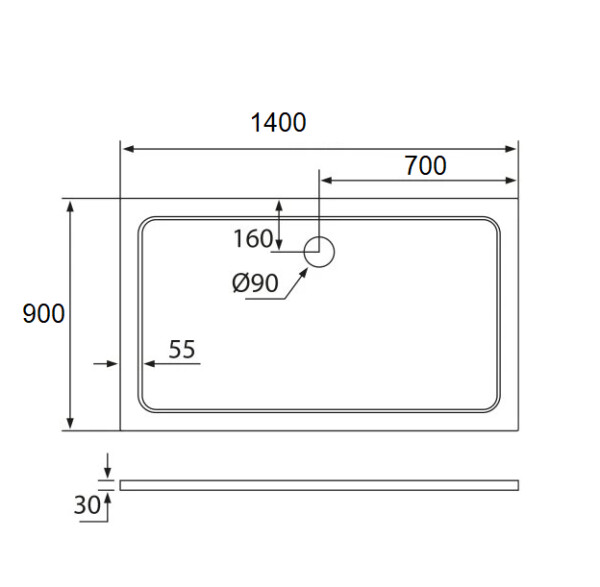H K - THOR Sprchová vanička z liateho mramoru, obdĺžnik, 140x90x3 cm SE-THOR-14090