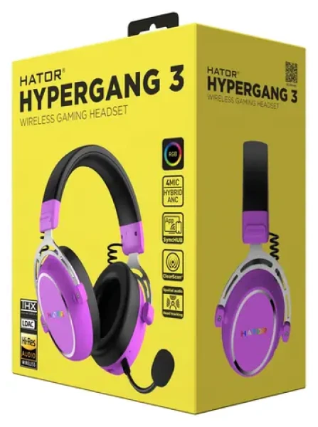 Hator ESH52 Hypergang 3 fialová / Herné bezdrôtové slúchadlá s mikrofónom / Hi-Res / ANC / Bluetooth 5.4 (ESH52)
