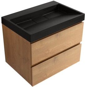 CERANO - Kúpeľňová skrinka Carole - dub medový + umývadlo z lit. mramoru Vita - čierna matná - 70x58x46 CER-669139