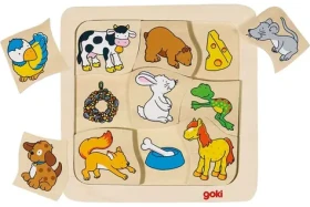 GOKI Drevené puzzle Kto jej čo? 9 dielikov