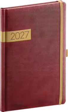 NOTIQUE Týždenný diár Twill 2027 bordó-zlatý / 15 x 21 cm