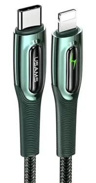 USAMS SJ518 tmavo zelená / Dátový kábel / USB-C - Lightning / 20W PD / SMART Power-off / 1,2 m (SJ518USB02)