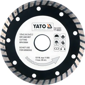 YATO Kotúč diamantový rezný turbo 125x22,2 mm / Rezný kotúč / Hrúbka 2,6 mm / Betón, dlažba, murivo
