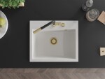 MEXEN/S MEXEN/S - Oscar granitový drez 580 x 490 mm, biela, zlatý sifón 6519581000-20-G