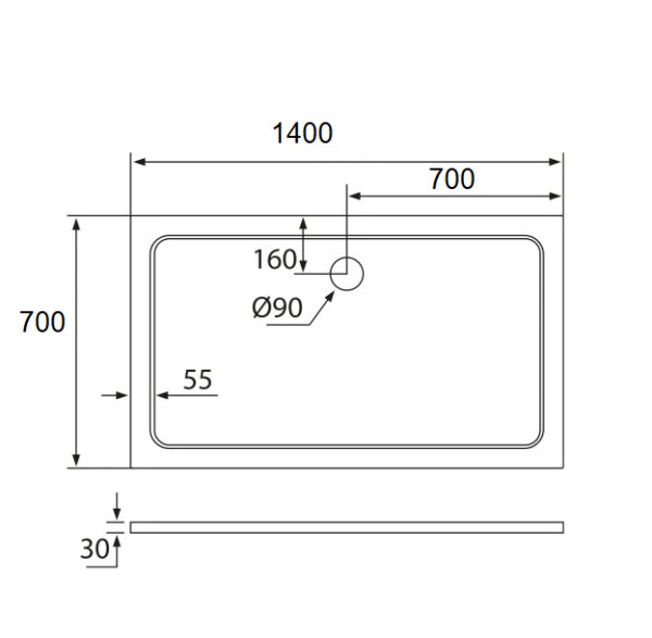 H K - THOR Sprchová vanička z liateho mramoru, obdĺžnik, 140x70x3 cm SE-THOR-14070