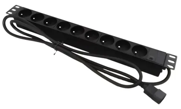 19" napájacia lišta 9x zásuvka čierna / Napájacia lišta / 9x CEE 7/5 / 16 A / 1,8 m / IEC C14 vstup (PZ09U)