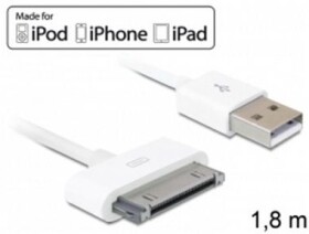 Delock USB napájací a dátový kábel iPod, iPhone, iPad / biely / 1.8 m (83169)