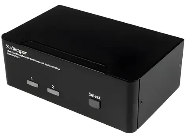 StarTech 2-portový KVM prepínač DisplayPort čierna / KVM prepínač / 3840×2160 px / USB / Napájací adaptér (SV231DPDDUA2)