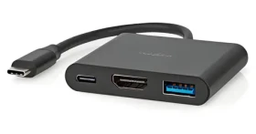 Nedis USB-C adaptér 3v1 čierna / Adaptér / USB 3.2 Gen 1 / HDMI výstup 4K/30Hz / 5 Gbps / 0,10 m (CCGB64770BK01)