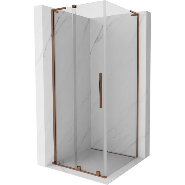 MEXEN/S - Velar L sprchovací kút, posuvné dvere 110 x 110, transparent, ružové zlato 871-110-110-03-60