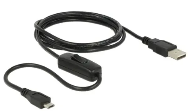 DeLock nabíjací kábel USB 2.0 Type-A samec USB 2.0 Micro-B samec s vypínačom pre Raspberry Pi 1.5 m (84803DE)