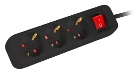 Lanberg napájacia lišta 3x Schuko čierna / Napájacia lišta / vypínač / medený kábel / 1,5 m (PS1-03F-0150-BK)
