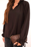 Dámska viskózna blúzka s véčkovým výstrihom a viazankami na rukávoch hnedá UNI