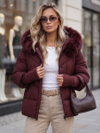 Dámska zimná prešívaná bunda s kožušinou, bordová, FashionStreet TY5742 XL