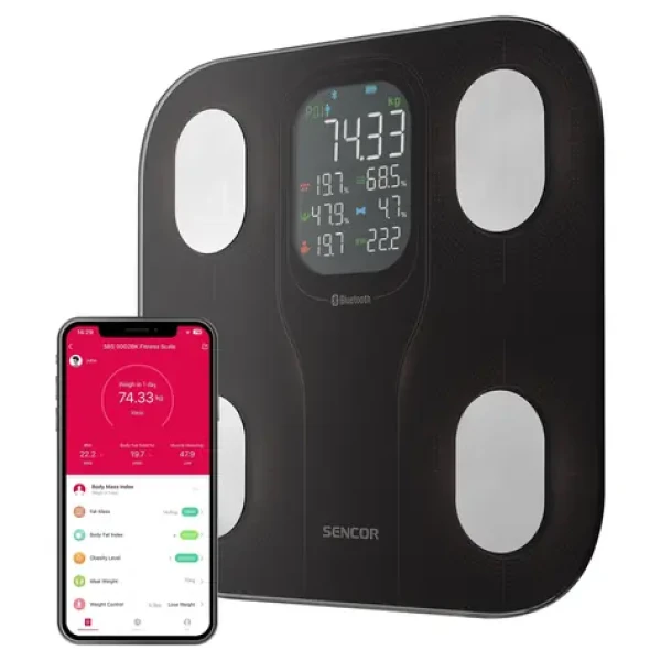 Sencor SBS 9002BK čierna / Osobná váha / Tvrdené sklo / LCD / 180 kg / kg lbs / 4X AAA (8590669374175)
