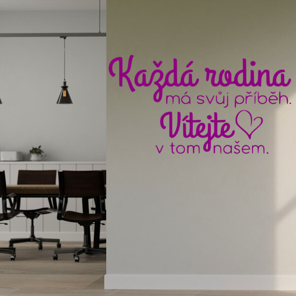 Veselá Stena Samolepka Každá rodina má svoj príbeh Farba: fialová, Veľkosť: 100 x 57 cm