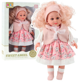 Mamido Bábika Sweet Angel v ružových šatách s kvetinovým vzorom a čelenkou 36 cm