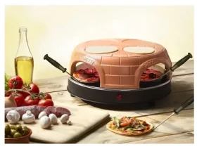 Emerio Pizzarette čierno-hnedá / Mini pizza pec / 1100 W / pre 4 osoby / terakotový poklop / nerezová platňa (PO-115847.1)