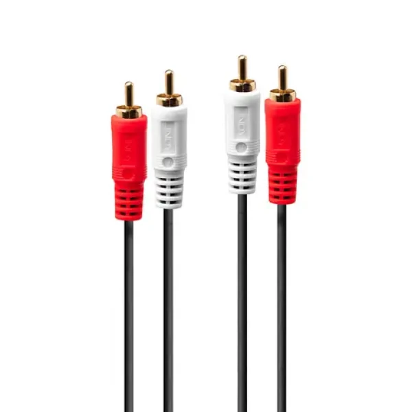 Lindy 2x RCA - 2x RCA čierny / Audio kábel / Stereo / 5 m / Pozlátené konektory (35663)