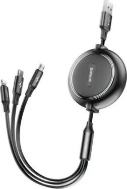 Baseus 3v1 čierna / Kábel USB-A / USB-C, microUSB, Lightning / 1,2 m (46956)