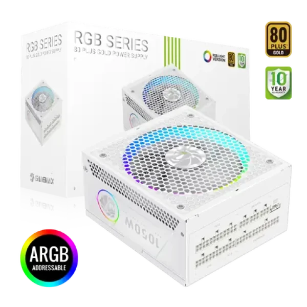 Gamemax RGB 1050G WH biela / PC zdroj / ATX / 1050W / 80 PLUS Gold / Plne modulárne / RGB (RGB 1050G WH)