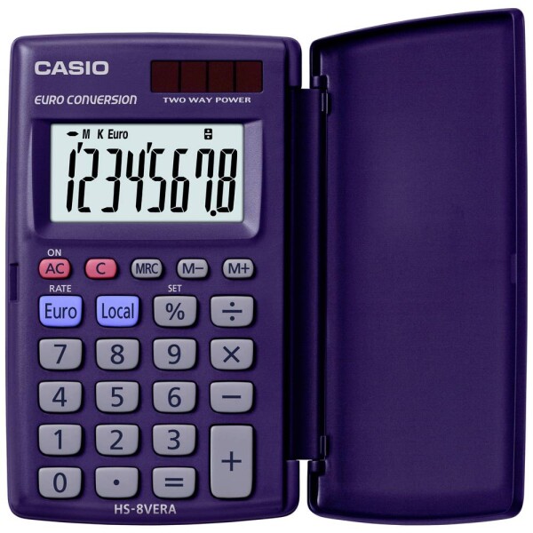 Casio HS-8VERA vrecková kalkulačka, displej (počet míst) 8, solárny pohon, na batérie, tmavomodrá; HS-8VERA