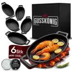 GUSSKÖNIG Sada oválnych mini liatinových panvičiek 6× 11,7 cm / Sada liatinových panvičiek / vypálené / do rúry aj na gril (GK-52)
