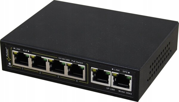 Pulsar SG64WP PULSAR Switch PoE 6-portowy Gigabit Ethernet 4xPoE 2xUpLink 60W bez zasilacza